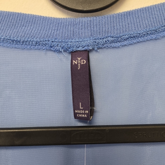 NYDJ Chiffon Overlay Striped Top Shirt Sky Blue L - Picture 6 of 9